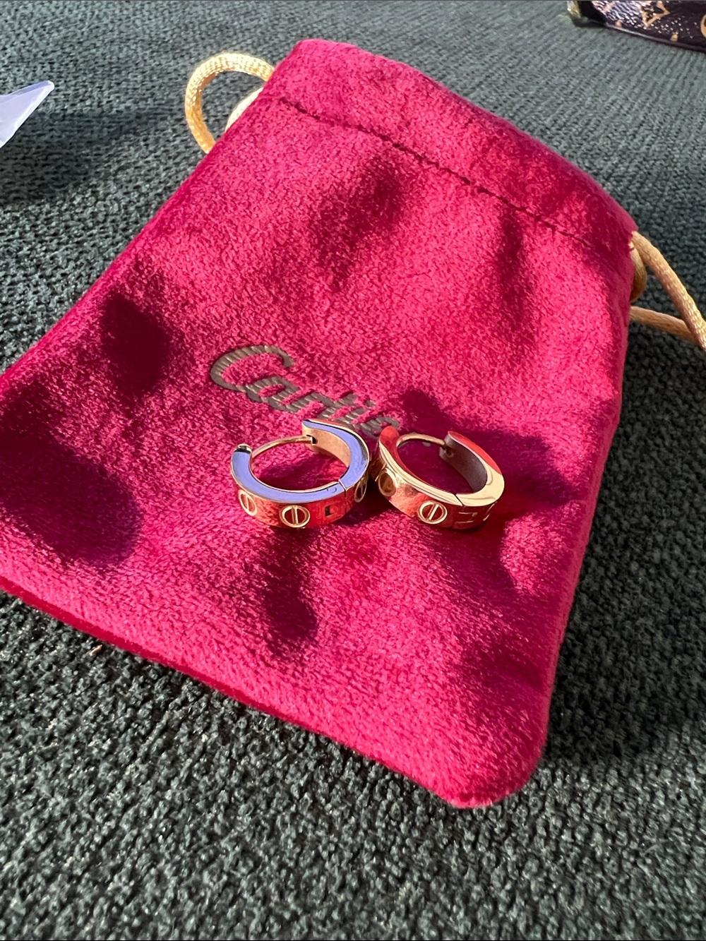 Red and Gold Mini Hoop Earrings